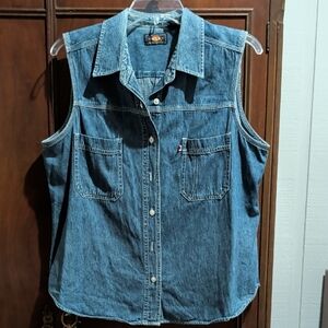 Levi's Dark Blue Sleeveless Denim Button-Front Shirt